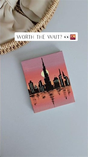 Dubai Skyline Sunset Painting | From Blank Canvas to Magic 🎨#acrylicpainting
