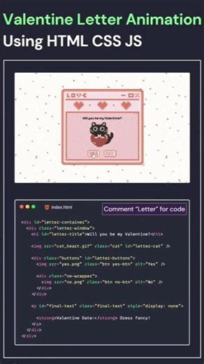❤️‍🔥Valentine Letter Using HTML CSS & JavaScript #coding