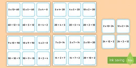 Matching Multiplication and Division Fact Families