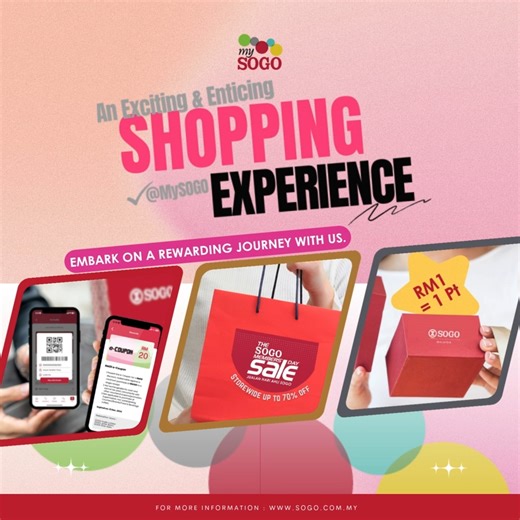 Unlock Exclusive Rewards with MySOGO Membership Enjoy more benefits, savings, and surprises when you shop with the MySOGO App. Redeem your Points for instant discounts, enjoy special e-Coupons, and access members-only deals made just for you. Every 2,000 Points = RM10 off your purchase — the smarter way to shop and save! Plus, enjoy birthday treats and exclusive partner promotions throughout the year. Not a member yet? Download the MySOGO App and activate your MySOGO App e-Card today: bit.ly/MyS