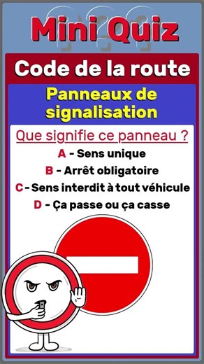Mini Quiz 012 – Code de la route – Panneau Sens interdit #quiz #miniquiz #qi #codedelaroute
