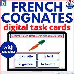 Beginner French English Cognates Boom Cards™ Digital Activity mots apparentés