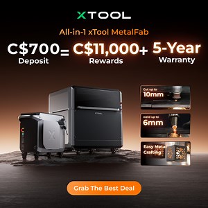 🚀 Early birds offer:💰Pay C$700 deposit to unlock C$11,000 benefits and a 5-year warranty. 🔥 Simplify metal processing from DIY to business with xTool’s all-in-one solution. 🔥 3-in-1 Powerhouse: CNC laser cutting, welding, and cleaning—combined into a single, versatile machine. 💪 Industrial-Grade Performance, Affordable Price: Cut up to 10mm and weld up to 6mm with unmatched precision. 🤖 AI-Powered Accuracy: Dual cameras ensure