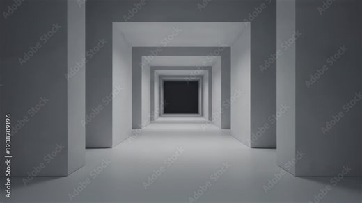 Subtle architectural motion. A quiet minimalist corridor where the walls slowly inhale and exhale