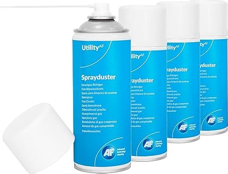 AF Utility Druckluftspray/Druckluftreiniger - Reinigungssprühdose - druckluftspray dose/Druckluft aus der Dose (Air Duster) – PC und Tastatur Reiniger – 4 x 400 ml Packung