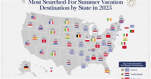 Each state’s most searched for summer travel destination in 2025