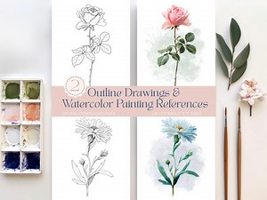 Watercolor Drawing Outline of Rose & Daisy Flower Painting DIY Art Kit Prints, Coloring Pages Gift for Adults and Kids Paint Template Sheets - Etsy