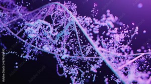 Chromosome spiral strand of DNA helix with blue neon light particles.3D illustration
