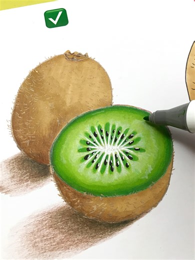 Texture shading for a realistic kiwi ✏️🥝 #kiwi #fruit #tutorial #drawing #art #foryou