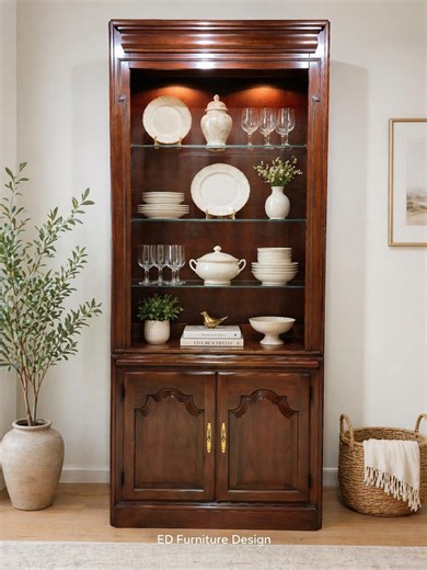 Lighted Solid Wood China Cabinet Glass Display Storage - American Made by Harden 26102 - Etsy