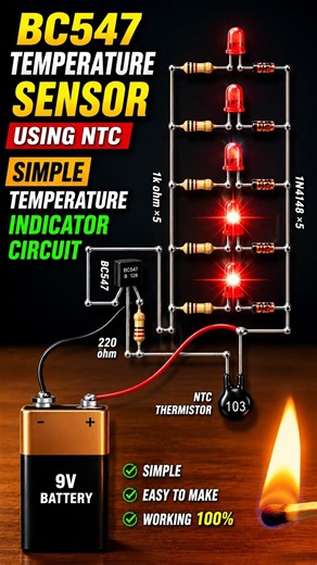 Temperature Sensor Using BC547 & NTC | Simple Temperature Indicator Circuit