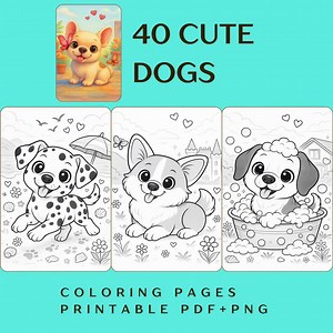 Kawaii Dog Coloring Book: 40 Travel-themed Puppy Pages (PDF   PNG Bundle - Etsy