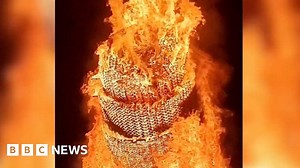 Northern Ireland: Moment giant bonfire collapses