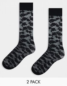 Monki 2 pack rose patterned knee high socks in black and white | ASOS
