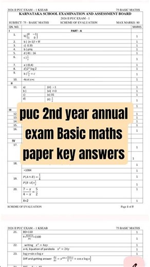 puc 2nd year annual exam basic maths paper key answers