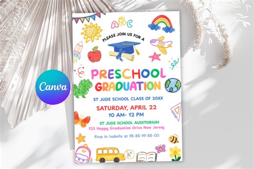 Printable Preschool Grad Party Invitation Kindergarten Graduation Announcement Pre-k (canva Template) - Etsy