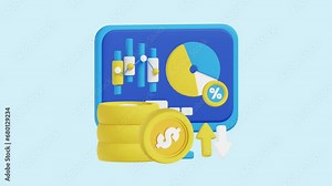 Visualization Diagrams animated 3d icon. Great for business, technology, company, websites, apps, education, marketing and promotion. Financial Investing 3d icon animation.