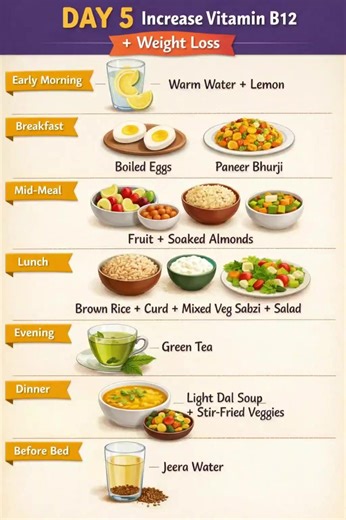 The Balanced Plate on Instagram: "Day-5 Increase Vitamin B12+ Weight Loss Diet Plan Weight Loss | Diet Plan | Meal Plan"