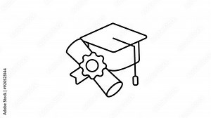 Animated graduation line icon on transparent background, school and education animation, 4k video motion graphic with alpha channel, use for web design, mobile apps, ui design