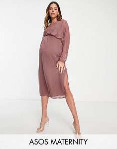 ASOS DESIGN Maternity slouchy midi dress with blouson sleeve in rose | ASOS