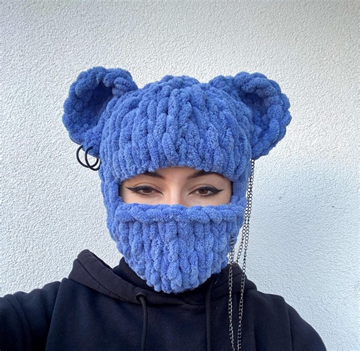 Knitted Balaclava With Bear Ears, Crochet Animal Ski Mask, Custom Winter Hood - Etsy New Zealand
