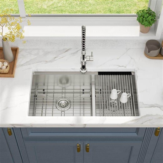 Reviews for LORDEAR 33 in. Undermount Low Divide 60/40 Double Bowl 16-Gauge Stainless Steel Workstation Kitchen Sink with Accessories | Pg 1 - The Home Depot