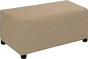 Ottoman Covers Slipcover Rectangle Stool Furniture Protector Stretch Jacquard Foot Rest Washable Cover for Living Room(Large Ottoman,Camel)
