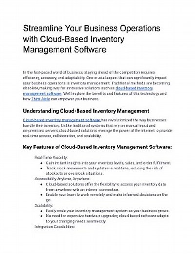 Streamline Your Business Operations with Cloud-Based Inventory Management Software