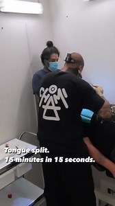 Tongue split procedure with @jamie.leshi at @calmbodymodification. 15 minutes in 15 seconds. #calmbodymod #tonguesplit | Chai At CALM - Body Modification Practitioner