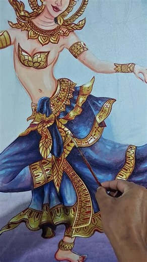Cambodian Apsara Art Painting 🎨 | Khmer Traditional Drawing Easy #art #acrylicpainting #painting