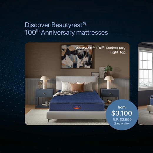 Discover Simmons' Beautyrest® 100th Anniversary mattresses! ✨ Shop Beautyrest® mattresses and enjoy gifts with purchase worth up to $𝟭,𝟱𝟵𝟵*, and more! Also, stand to win a return flight for two to Japan on Singapore Airlines*, limited time only! ✈️ Visit Simmons Gallery and Studio now! 📍Capitol #B2-40/41/42 📍Raffles City #03-38 📍Nassim #01-04 📍PLQ #03-15 📍United Square #B1-56/56A 📍IMM #03-04 📍Plaza Singapura #05-21/22 *T&Cs apply. #Simmons #Beautyrest #bettersleep #cozymoments #luxury