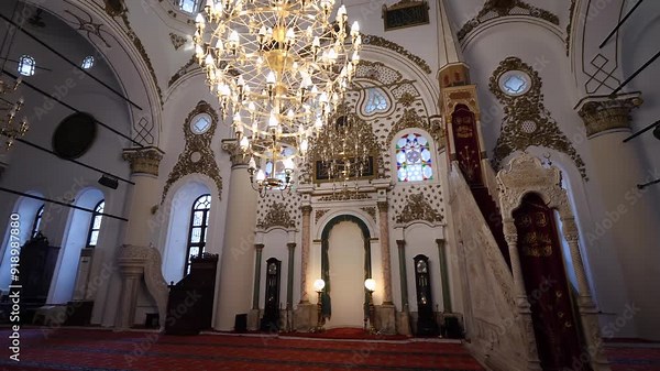 Interior of the mosque, the place of worship of Muslims, and Islamic details