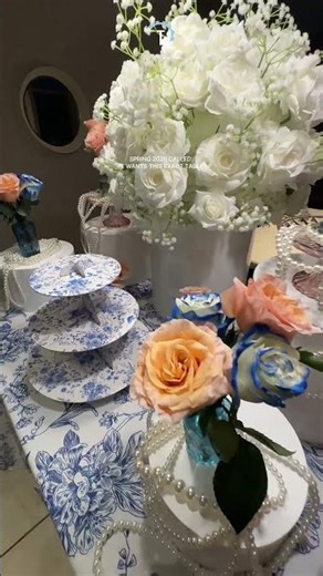 Spring 2026 Tablescape Inspo for Event Planners: Blue Toile + Peach Roses | TableclothsFactory