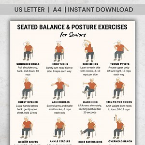 Seated Balance & Posture Exercises for Seniors Printable PDF | Chair Workout Routine | Elderly Low Impact Home Exercise Chart - Etsy