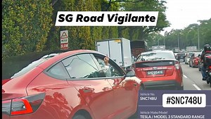 11may2022 1742hrs Lornie Rd Exit towards PIE #SNC748U tesla model 3 cut queue by driving across chevrons & flip bird at camcar quoted While everyone is patiently waiting to enter PIE and merging properly,driver chose to cut all chevrons at that exit to enter PIE(Tuas) without signalling. I tapped on my honk to warn him but he replied by flipping his tiny little middle finger. https://youtu.be/jHOUmYLHRvk | SGRV ADMIN