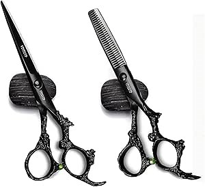 Black Dragon 6.0 inch Professional Dragon Handle 440C Salon Hair Cutting Scissor - Hairdressing Thinning Shears- Perfect for Barber and Home Use (Scissors set)