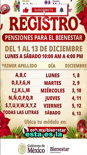 WELFARE PENSION REGISTRATION CALENDAR DECEMBER LAST week | When does registration start?