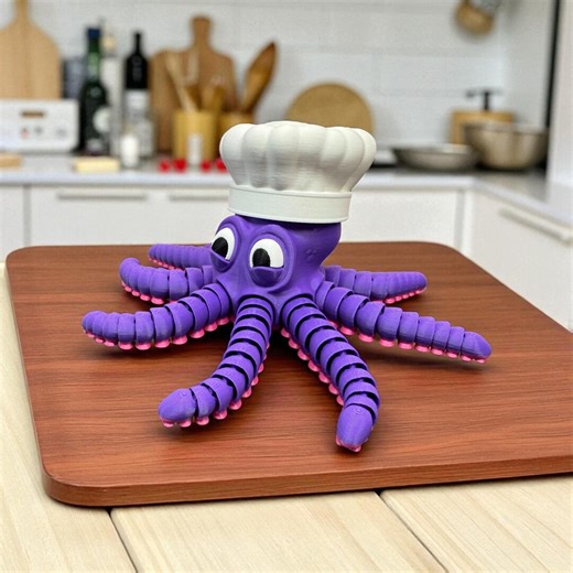 Collectible Articulated Chef Octopus | Customizable Color 3D Printed Posable Toy & Kitchen Gift Decor - Etsy