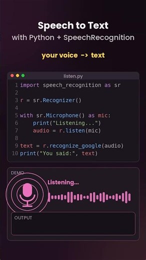 Turn Your Voice into Text with Python (30 Seconds!) #coding #python #programming #speechrecognition