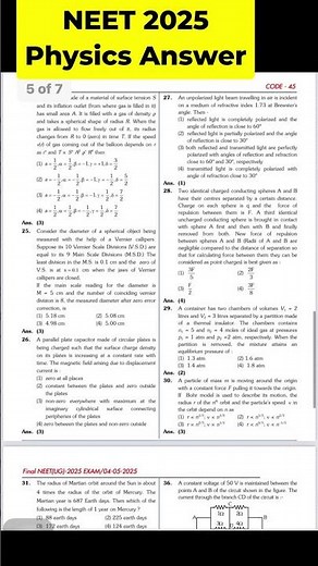 NEET 2025 Physics Answer KEY | NEET 2025 Paper Solution #neet2025 #neet #neetphysics