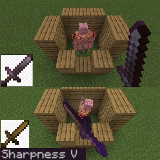 wooden sword (sharpness V) vs. netherite sword #minecraft