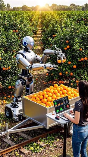 Modern Orchard Automation: Robot Orange Harvester at Work #AgriTech#FarmingRobots#FutureOfFarming