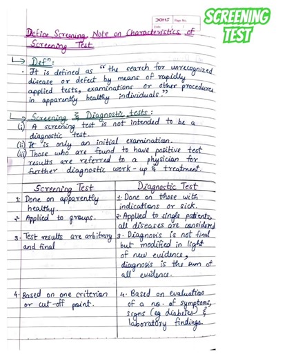 Characteristics of screening test 5 mks, PSM✅ #psm #psmnotes #viral #trending #bhms #bhmsnotes
