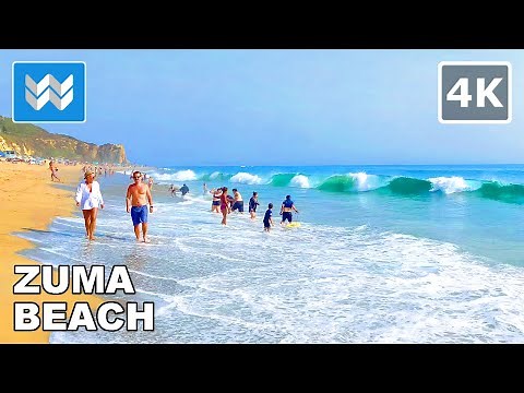 [4K] Zuma Beach in Malibu, California USA - Virtual Beach Walking Tour - Relaxing Ocean Waves 🎧