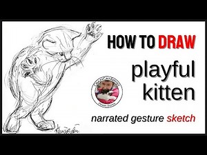 How to Draw Kitten Playing Standing Up on Hind Legs Ready to Pounce | Cat Figure Gesture Sketch