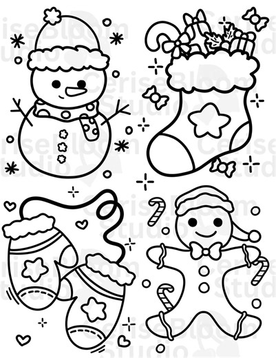 Winter Coloring Page | Snowman, Gingerman, Stocking (printable PDF) - Etsy Canada