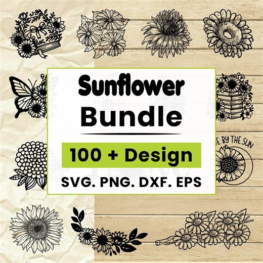 Sunflower SVG Bundle, 100  Floral Sunflower Designs for Shirts, Mugs and Crafts, Cricut Silhouette Cut Files Digital Download - Etsy