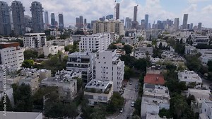 High view landscape of the downtown with buildings in Tel Aviv