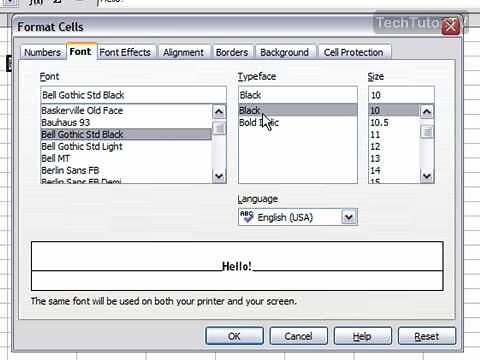 Format Font in OpenOffice Calc