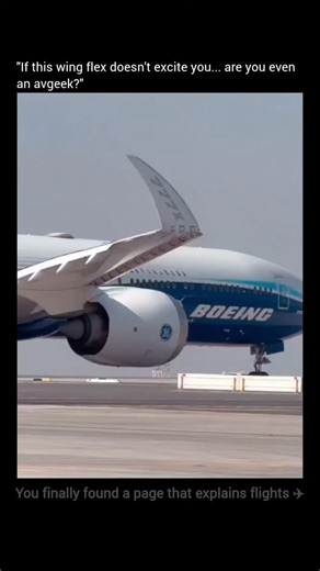 Explaining Flights | Aviation on Instagram: "Follow @explainingflights for the engineering secrets behind iconic takeoffs. That dramatic wing bend on the Boeing 777 isn’t stress — it’s strength. The wings are designed to flex on purpose, absorbing huge aerodynamic loads as the aircraft accelerates. As the jet rotates, the composite wings rise smoothly, storing energy and generating lift with incredible efficiency. What looks wild from the ground is actually a sign of perfect design. The GE90 eng